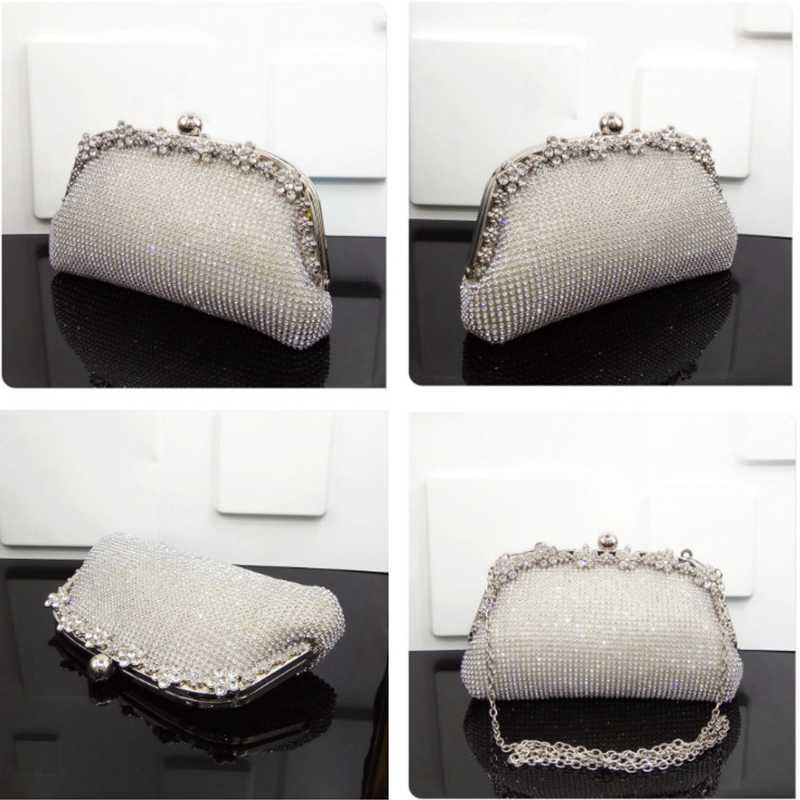 Chain Evening Bag Silver Wedding Bags Bride Women Party Handbag Clutch