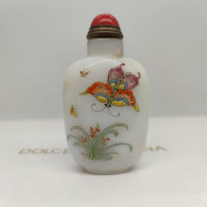vintage chinese peking glass snuff bottle painted flower bird snuffbox signed