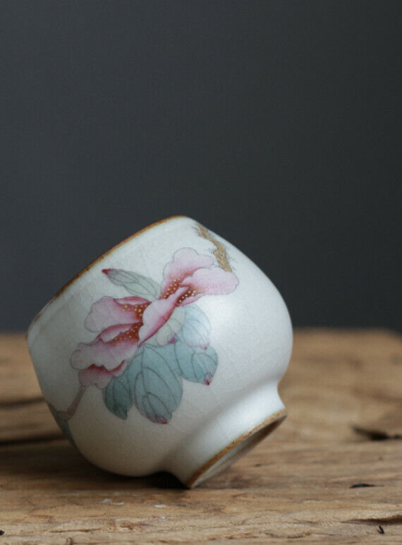  90cc China Song Dynasty Antique master tea cup ruyao Peony ceramic cup