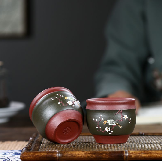 China Yixing purple clay pot tea cup pure manual Decal plum blossom cup househol