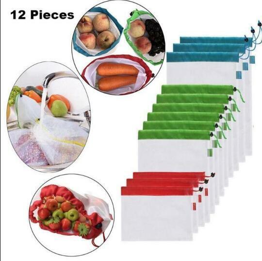 12pcs Reusable Storage Bag Washable Bags Fruit Vegetable Toys Sundries Organizer