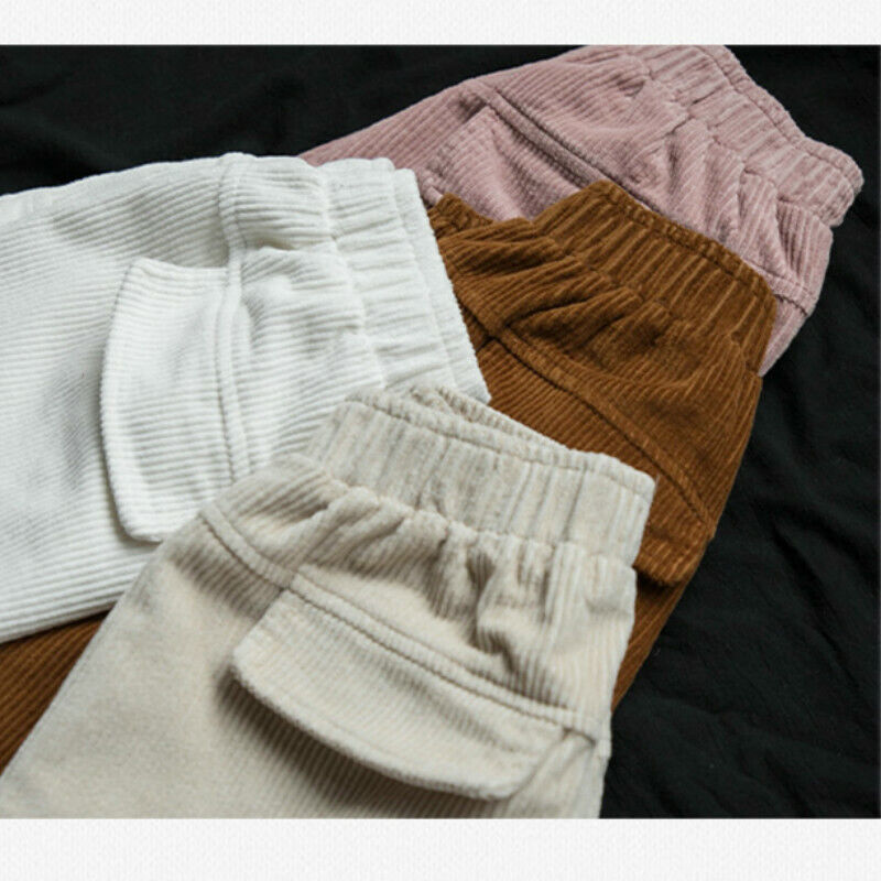 Women Elastic Waist Corduroy Pants Winter Warm Fleece Loose Cargo Baggy Trousers