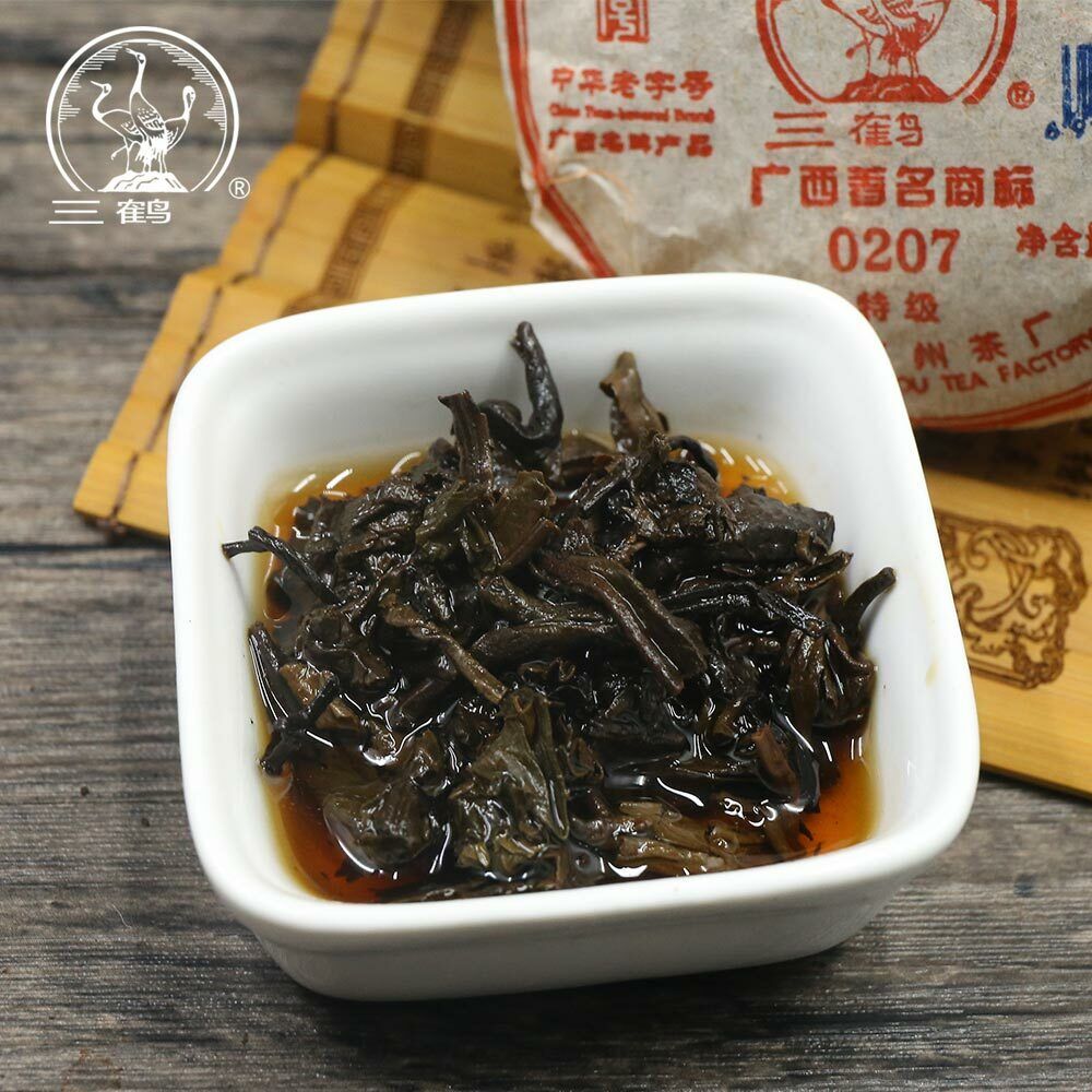 Three Cranes Sanhe 2014 "0207" Liu Bao Tea Cake Dark Tea Heicha 100g