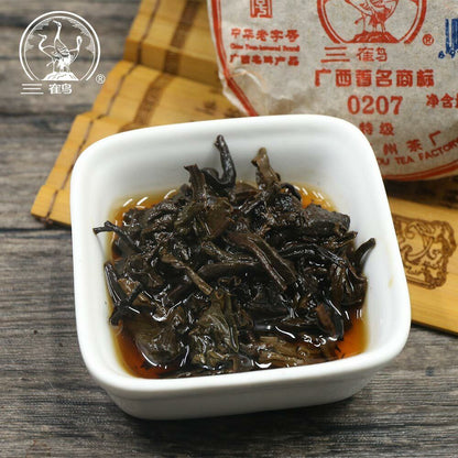 Three Cranes Sanhe 2014 "0207" Liu Bao Tea Cake Dark Tea Heicha 100g