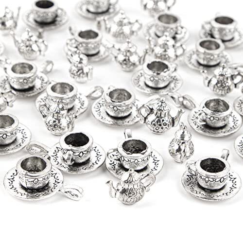 AUEAR, 40 Pack Teapot Tea Cup Charm Pendant Coffee Mug Charms for