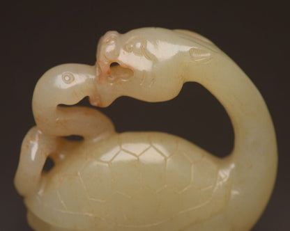 Chinese Hetian Jade Carving Dragon Turtle Statue Sculpture Nice Art Collections