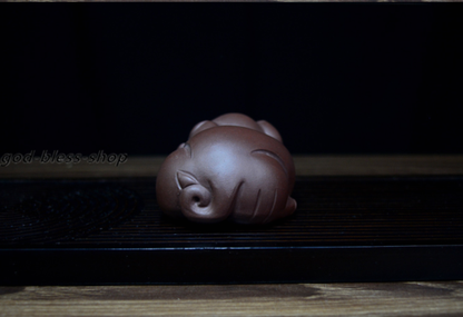 blessing pig statue small yixing zisha tea pet handmade purple grit tea play