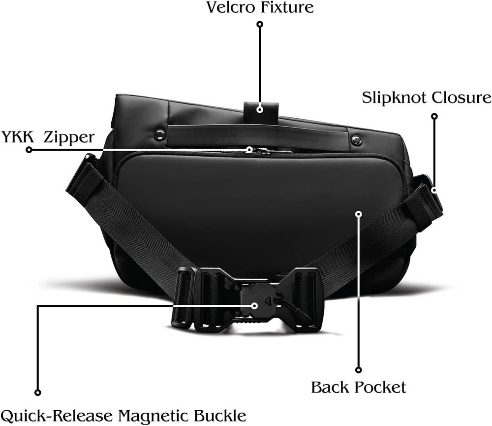 NIID-R1 Mens Large Sling Bag Anti-Theft Waterproof Single Meteorite Black