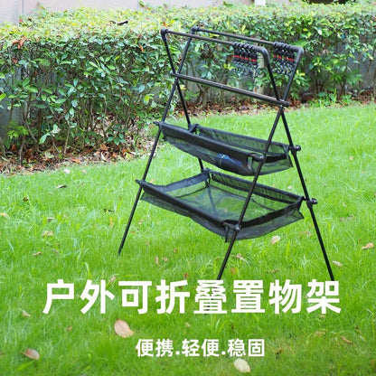 Camping Triangle Shelf Double-Layer Hook Net Bag Outdoor Picnic Hanging Rack
