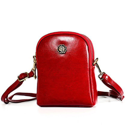 Genuine Leather Women's mini Crossbody Bag Vintage Shoulder Bag Double Zipper