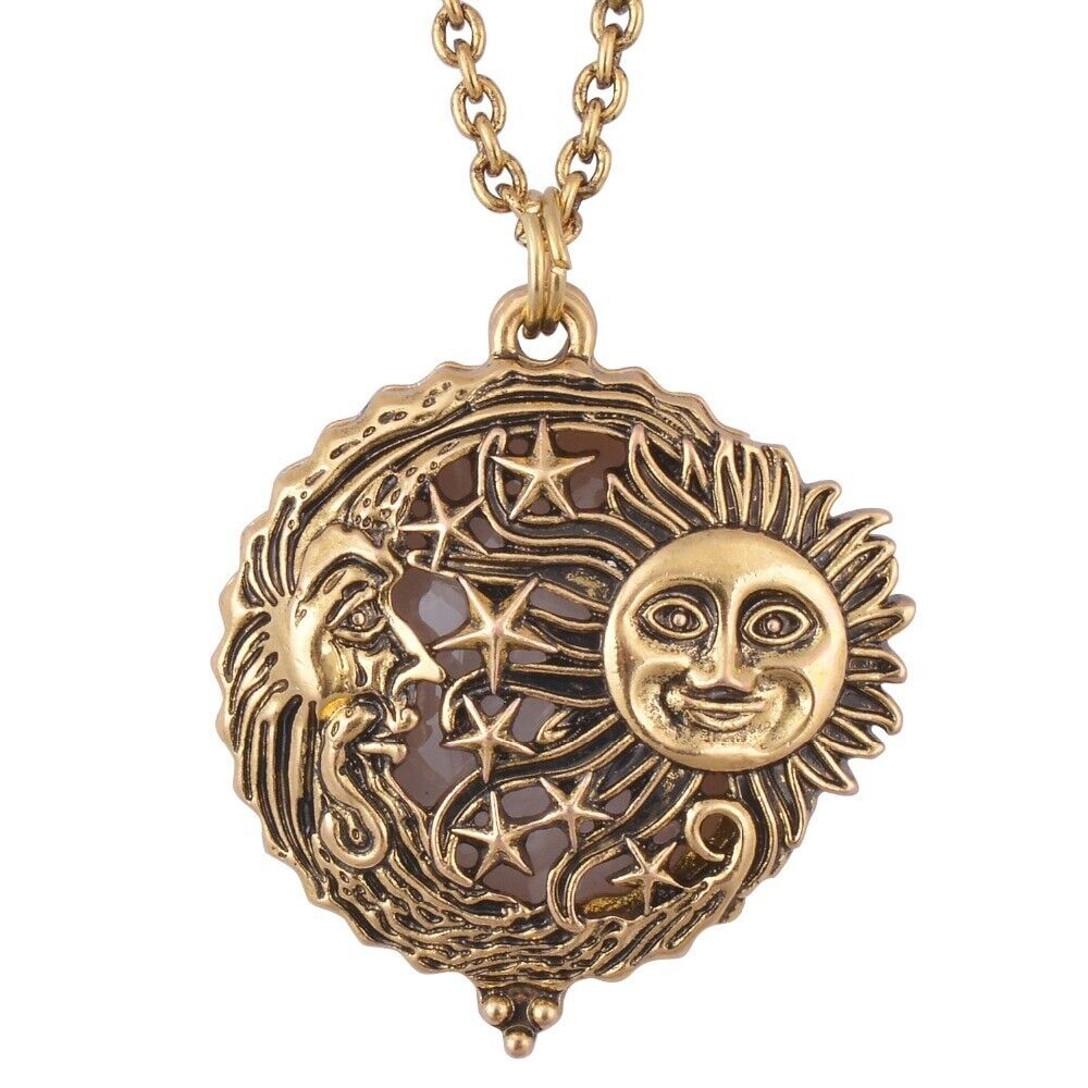 Women Necklace Fashion Jewelry Alloy Gold Sun Moon Star Magnifier Glass Pendant