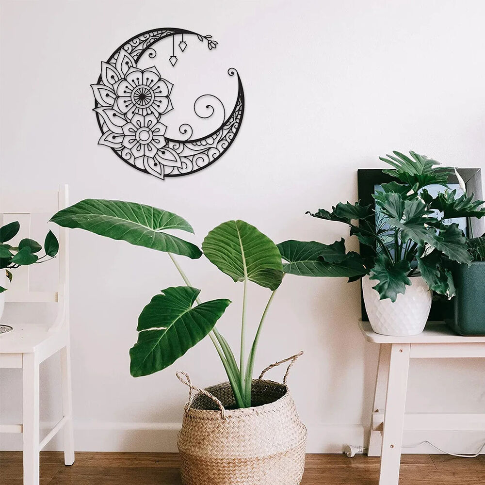 Mandala Flower Moon Wall Sign Decor 11.81inch Metal Wall Hanging Sign Unique