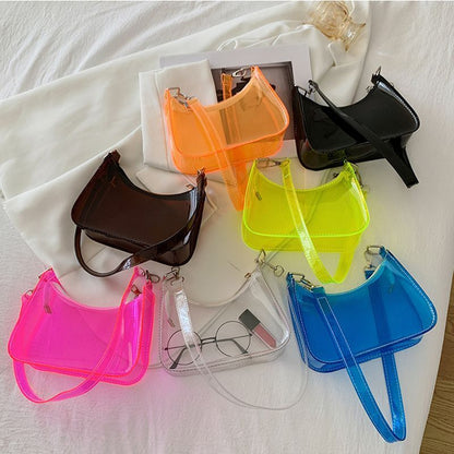 Fluorescent Jelly Handbag Shoulder Bags Transparent Clear Elegant Tote Underarm