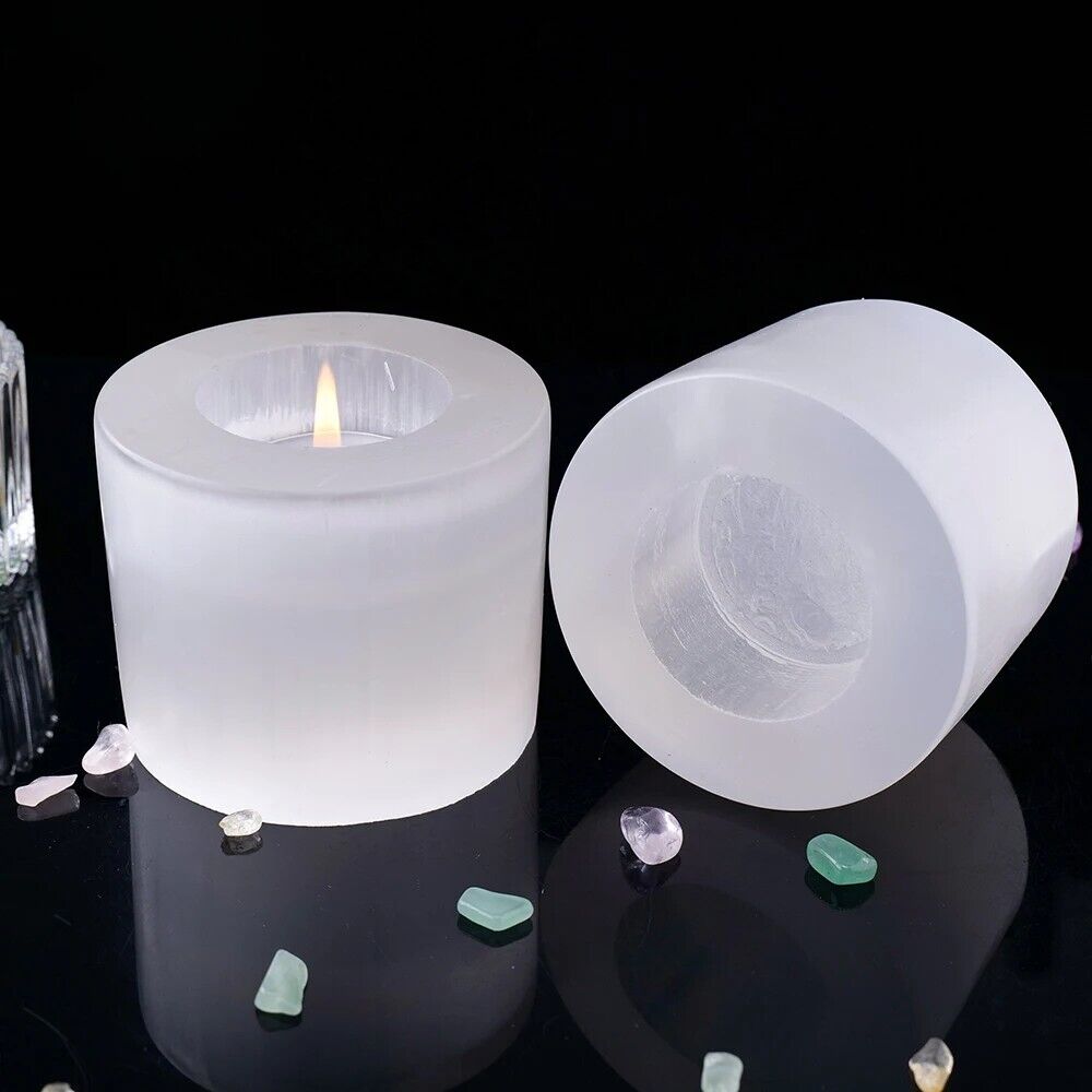 Candle Holder Natural Quartz Selenite Gypsum Carving Stand Healing Crystal 7-8cm