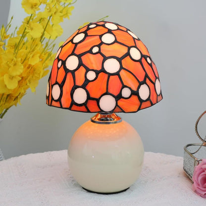 Stained Glass Orange Mushroom Lamp Bedroom Bedside Office Nightstand Accent Led