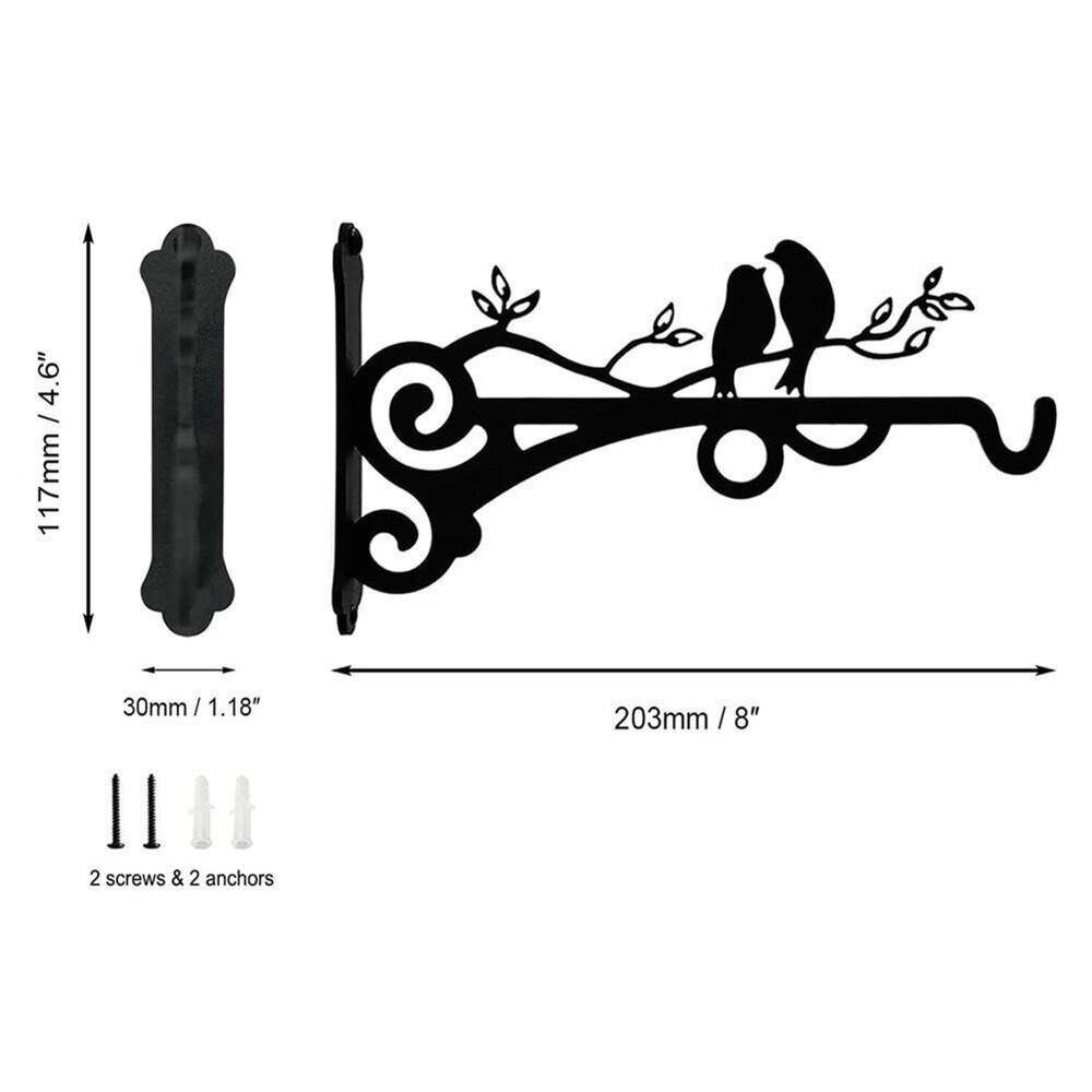 Wall Mounted Bracket Metal Flower Basket Bird Pattern Holder Hanger Rustic Hooks