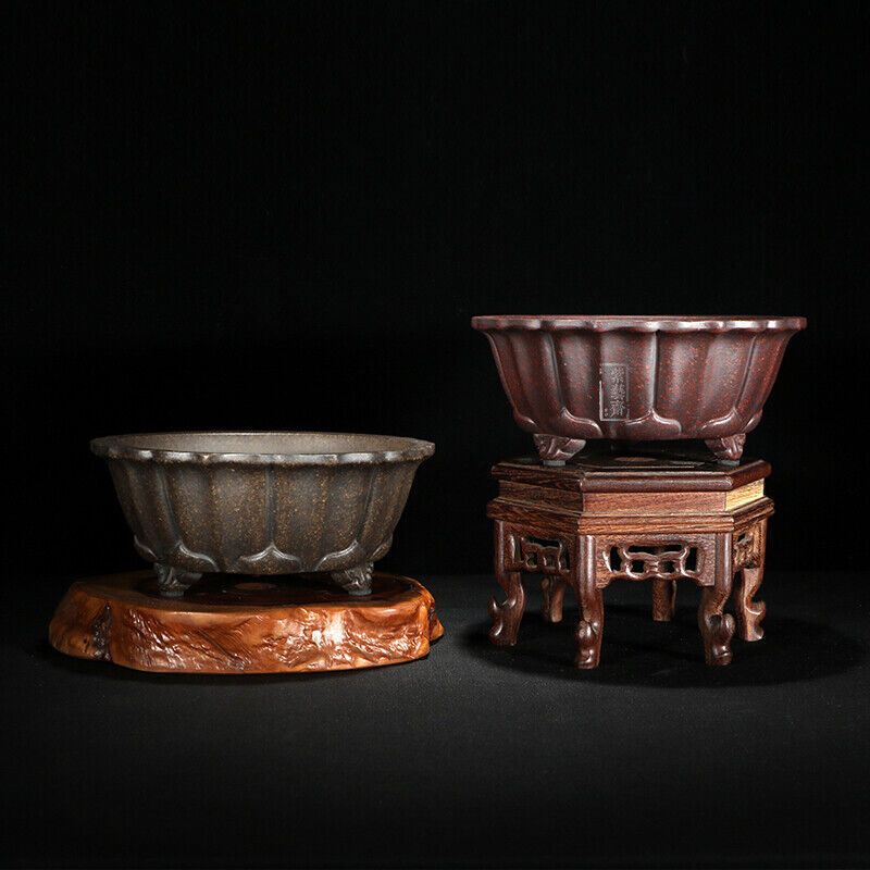 1 Pcs Lotus Shape Chinese Yixing Zisha Shohin Bonsai Pot 6.25''x6.25''x2.5''