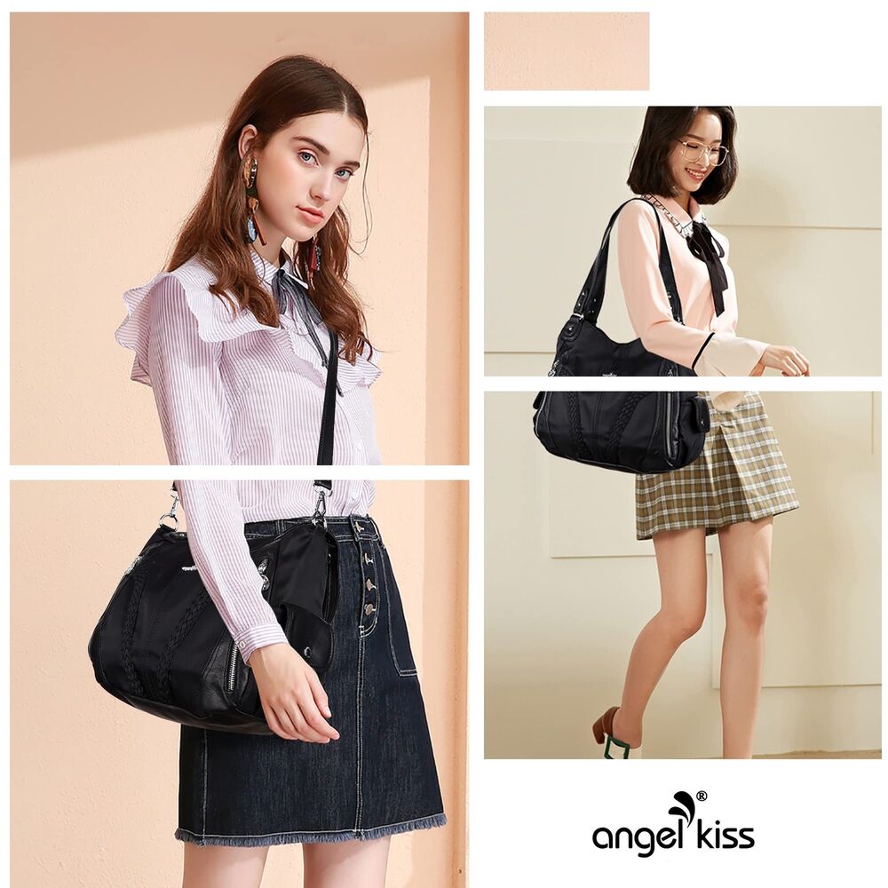 Angel Kiss Purses and Handbags Women 13.8*4.7*11.8 inches, Nylon-black