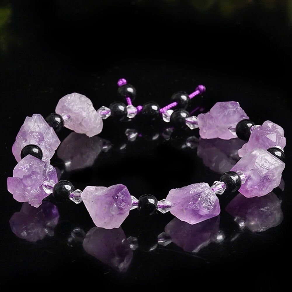 Women Bracelets Natural Amethyst Irregular Healing Stone Crystal Necklace Charms