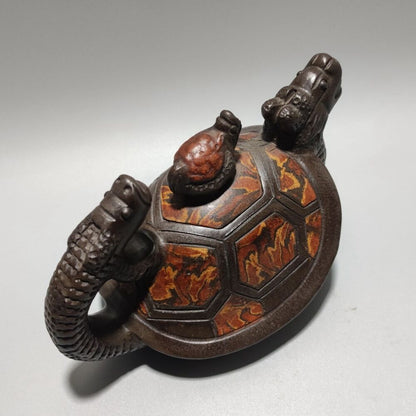 Chinese Yixing Purple Clay Teapot Zisha Ceramic Carving Dragon Turtle Teaware