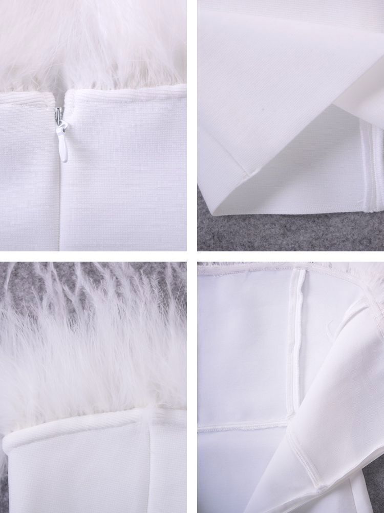 White Sexy Feathers Bandage Dresses For Women Pink Bodycon Dress Club