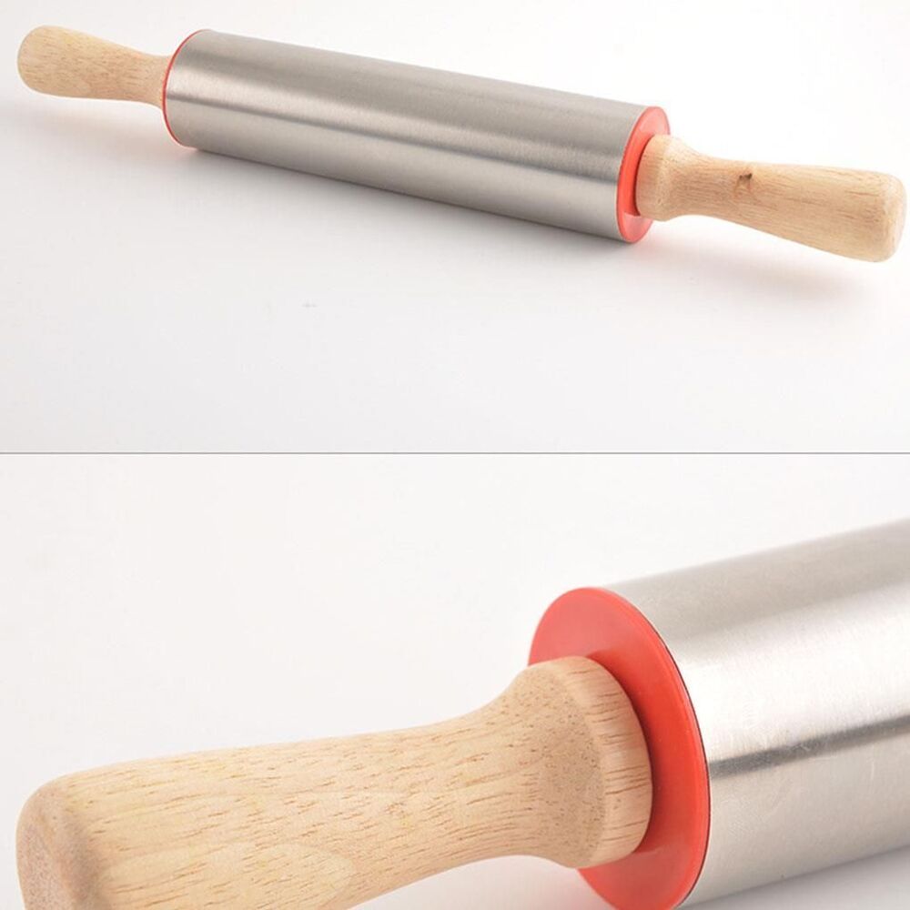 Rolling Pins Baking Tool Cookie Pastry Dough Roller 26~42cm Stainless Steel Wood