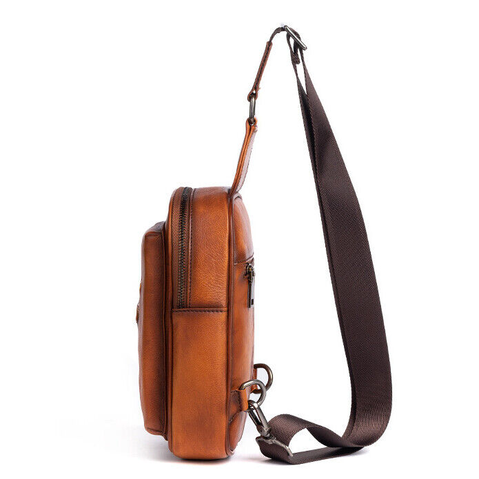 Men's Sling Backpack, 100% Genuine Leather Crossbody Chest Bags Sport Daypack