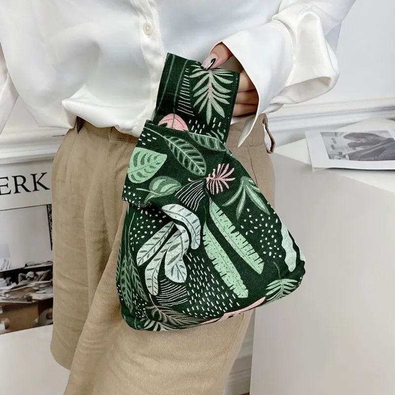 Portable Folk-custom Knot Wrist Bag For Women Simple Purses Tote Canvas Storage