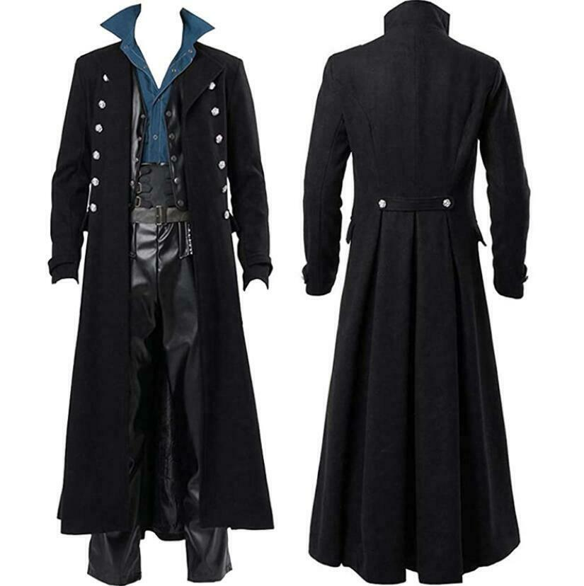 Steampunk Mens Long Jacket Gothic Medieval Cosplay Halloween Costume Gown Coat L