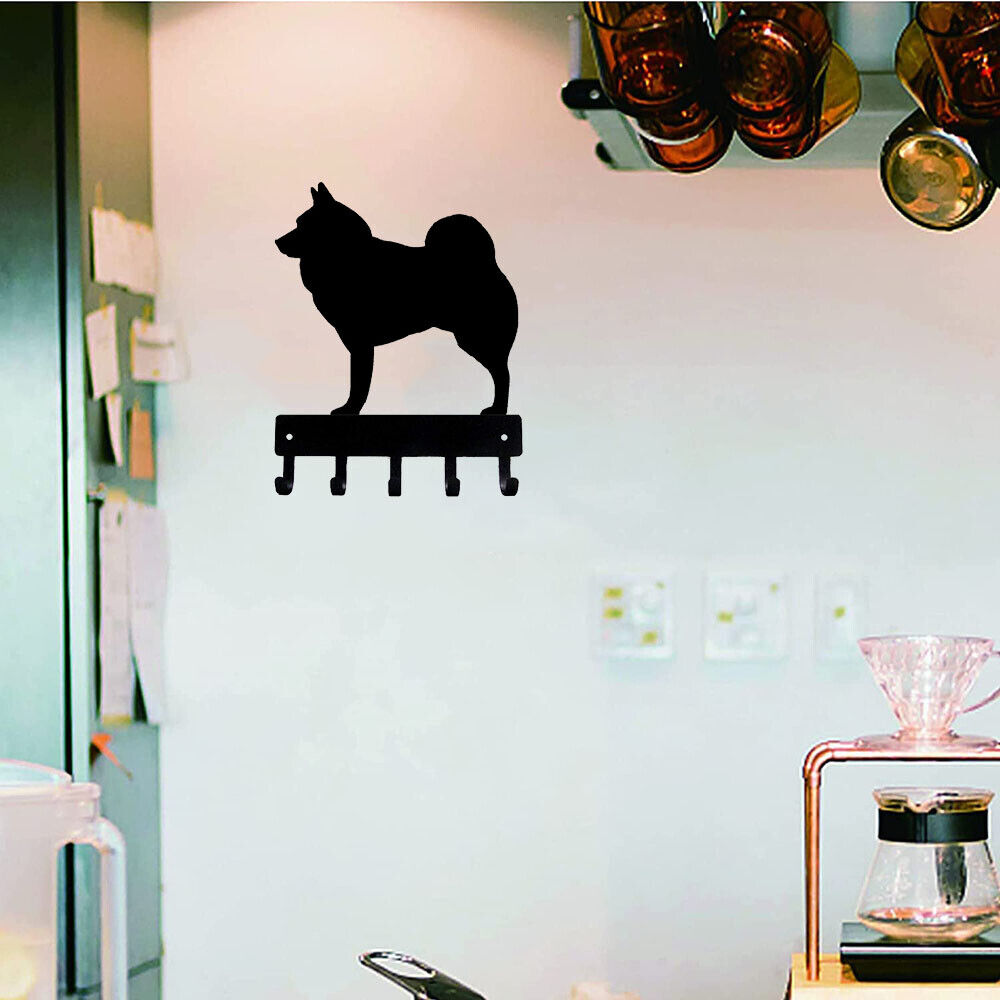 Norwegian Elkhound Dog - Key Hooks & Keychain Holder -6 inch Wide Metal Wall Art