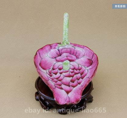 6.7" Chinese Famille-rose Porcelain Lotus Flower Tea Shovel Tea-things 秋操杯荷叶纪念铲