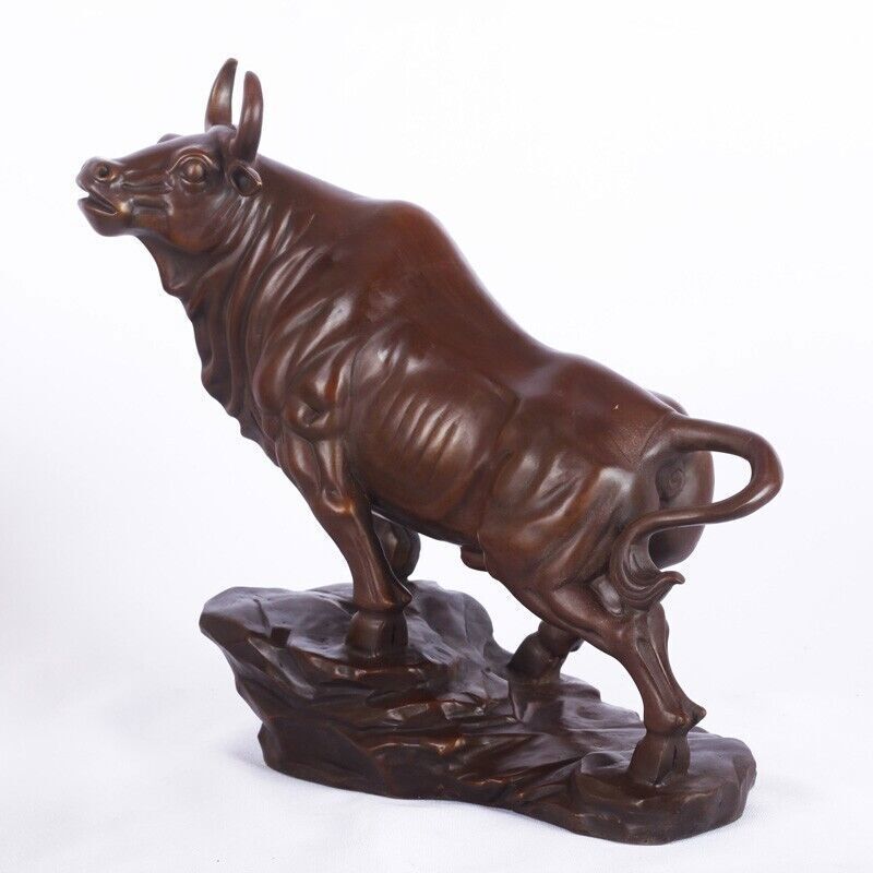 11.8'' brass Office Home Figurine feng shui auspicious animal bull ox statue