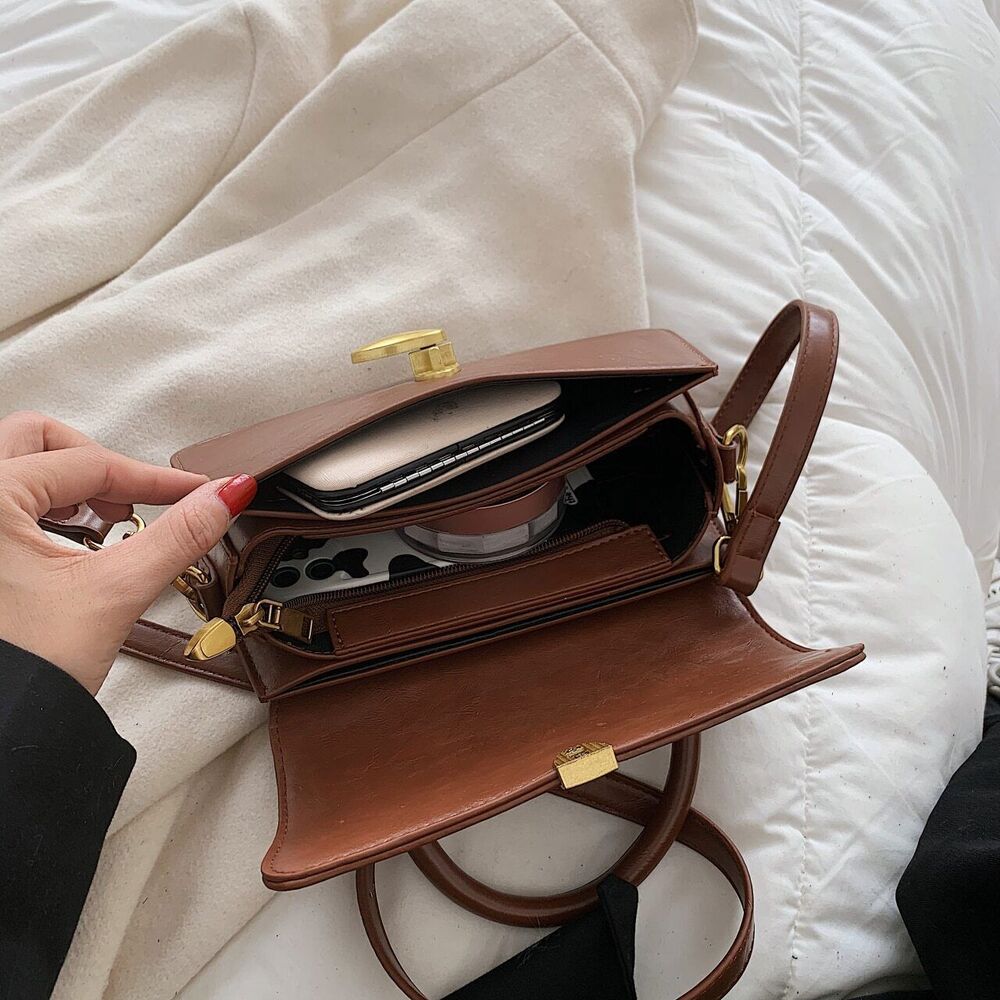 Small Top Handle Crossbody Bags Women Winter PU Leather Handbag Bag