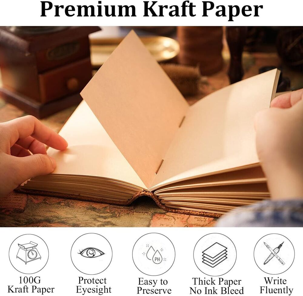 Handmade Vintage Leather Pocket Notebook Journal Unlined Kraft Paper 320 Page
