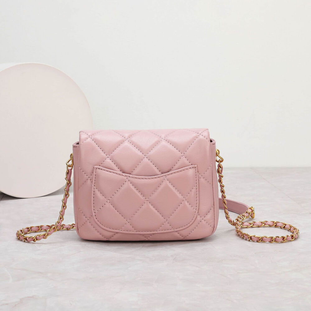 Small Mini Quilted Sheepskin Leather Flap Purse Shoulder Bag Handbag w/ Chain