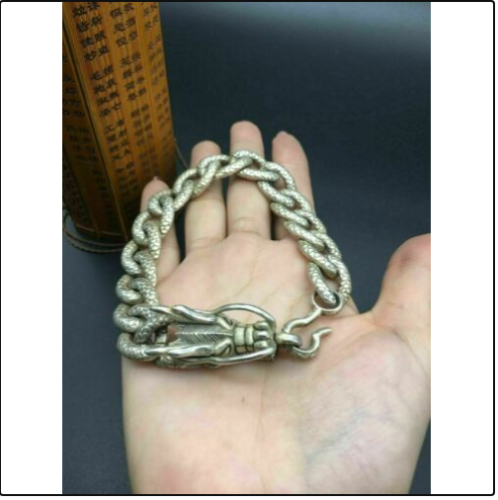 Asian old miao silver hand cast cool statue bracelet jewel gift