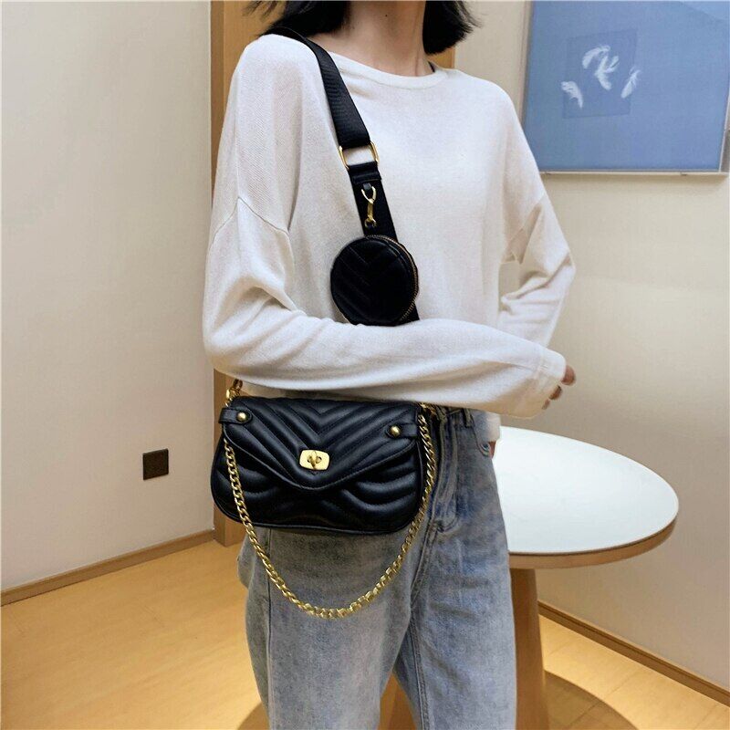 Crossbody Bags Handbag Women 2 Pc/Set Thread Chain Shoulder Messenger Bag
