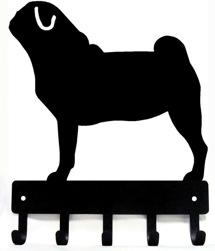 Pug Dog - Key Hooks & Keychain Holder - 6 inch Wide/9 inch Wide Metal Wall Art