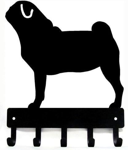 Pug Dog - Key Hooks & Keychain Holder - 6 inch Wide/9 inch Wide Metal Wall Art