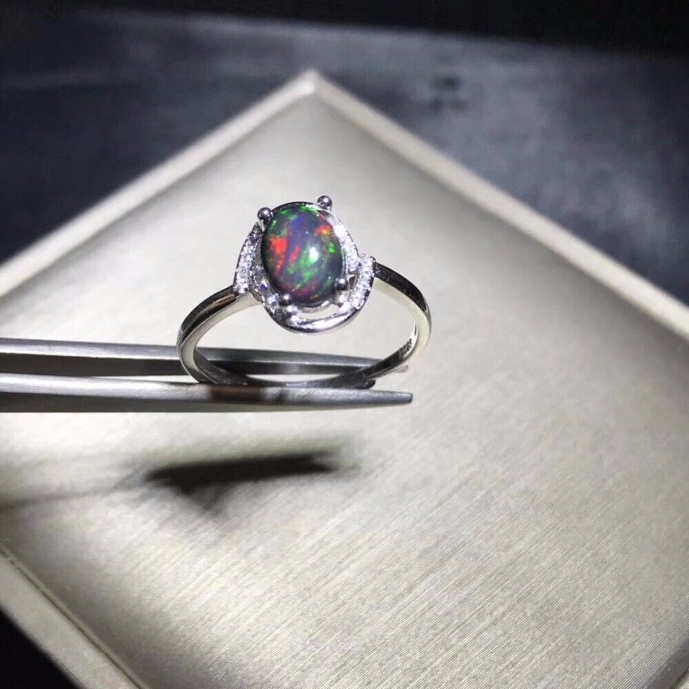Natural Ethiopian Black Opal Gemstone Solid 925 Sterling Silver Women Rings