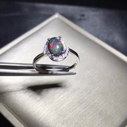 Natural Ethiopian Black Opal Gemstone Solid 925 Sterling Silver Women Rings
