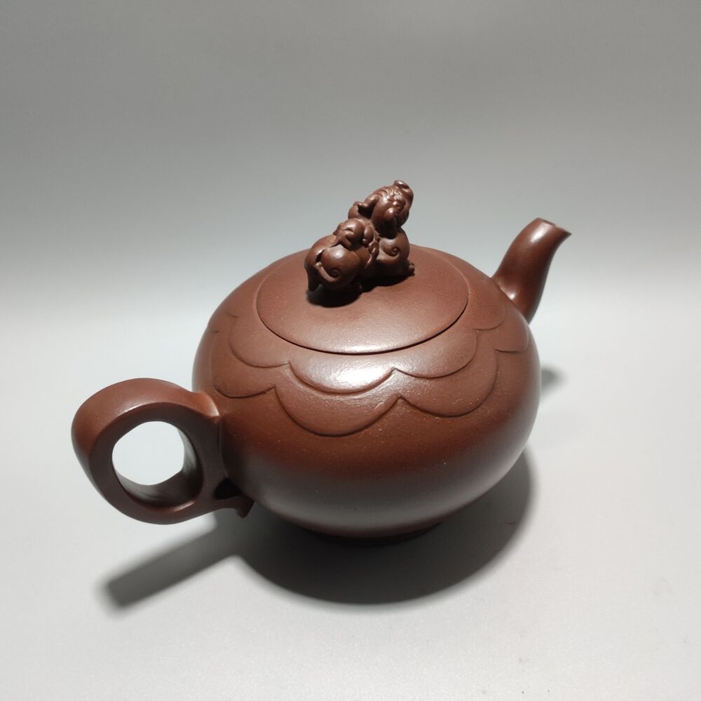 Vintage Chinese Yixing Purple Clay Teapot Zisha Ceramic Carving Beast Teaware