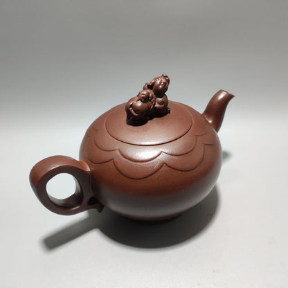 Vintage Chinese Yixing Purple Clay Teapot Zisha Ceramic Carving Beast Teaware