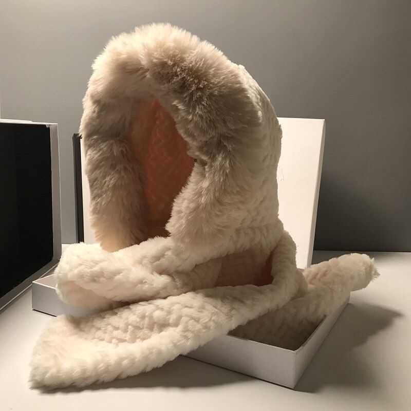 Women Scarves Winter Warm Thickened Pullover Caps Imitation Rabbit Fur Plush Hat