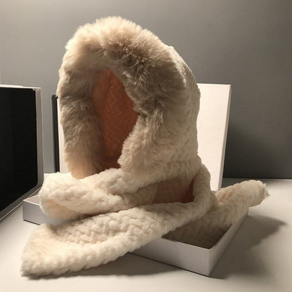 Women Scarves Winter Warm Thickened Pullover Caps Imitation Rabbit Fur Plush Hat