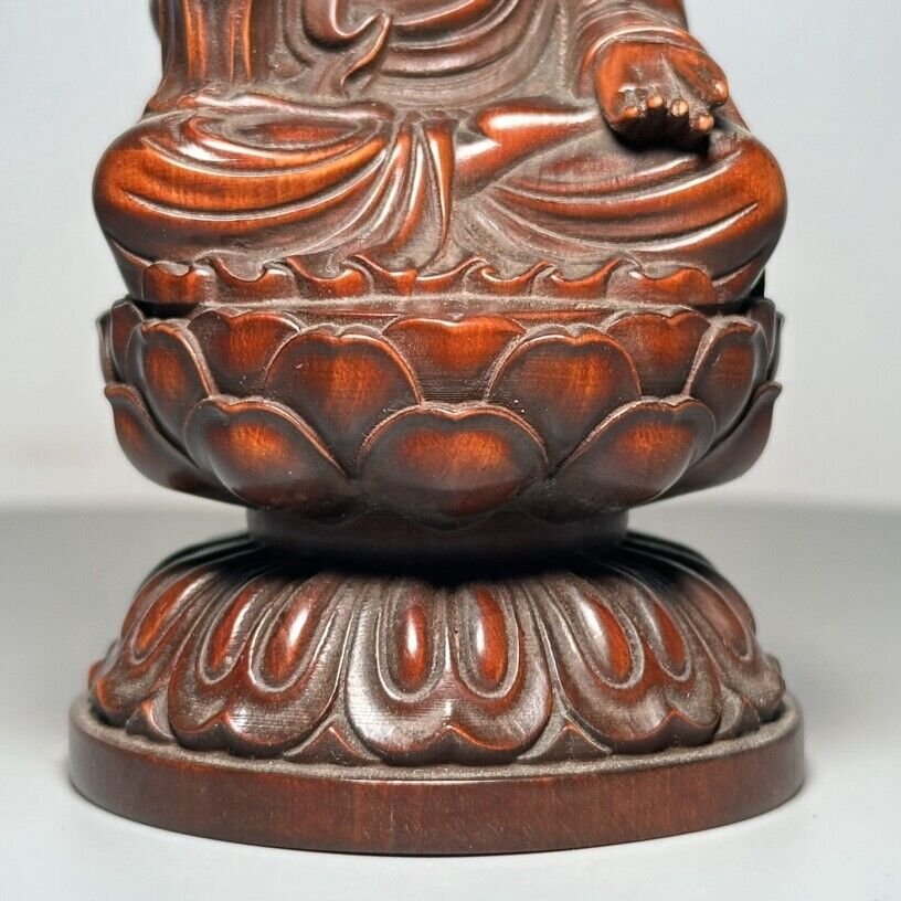 Vintage Chinese Wood Carving Buddha Statue Prayer Buddhist Boxwood Sculpture Art