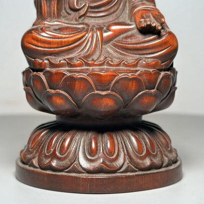 Vintage Chinese Wood Carving Buddha Statue Prayer Buddhist Boxwood Sculpture Art