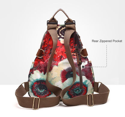 Convertible Floral Nylon Backpack Rucksack Purse Shoulder Bag Travel 2 sizes
