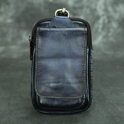 Brushed Color Men's Design Leather Small Waist Bag Fashion Hook Fanny Belt Pack
