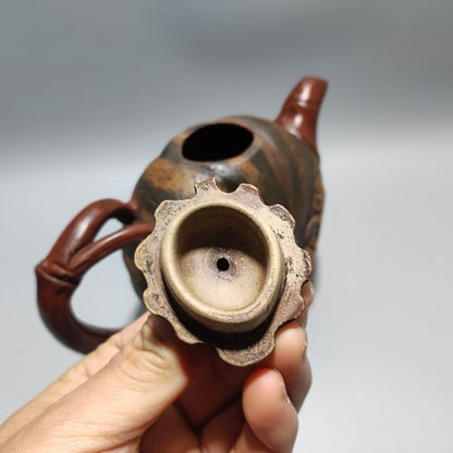 Vintage Chinese Yixing Purple Clay Teapot Zisha Ceramic Pumpkin Teaware Collect